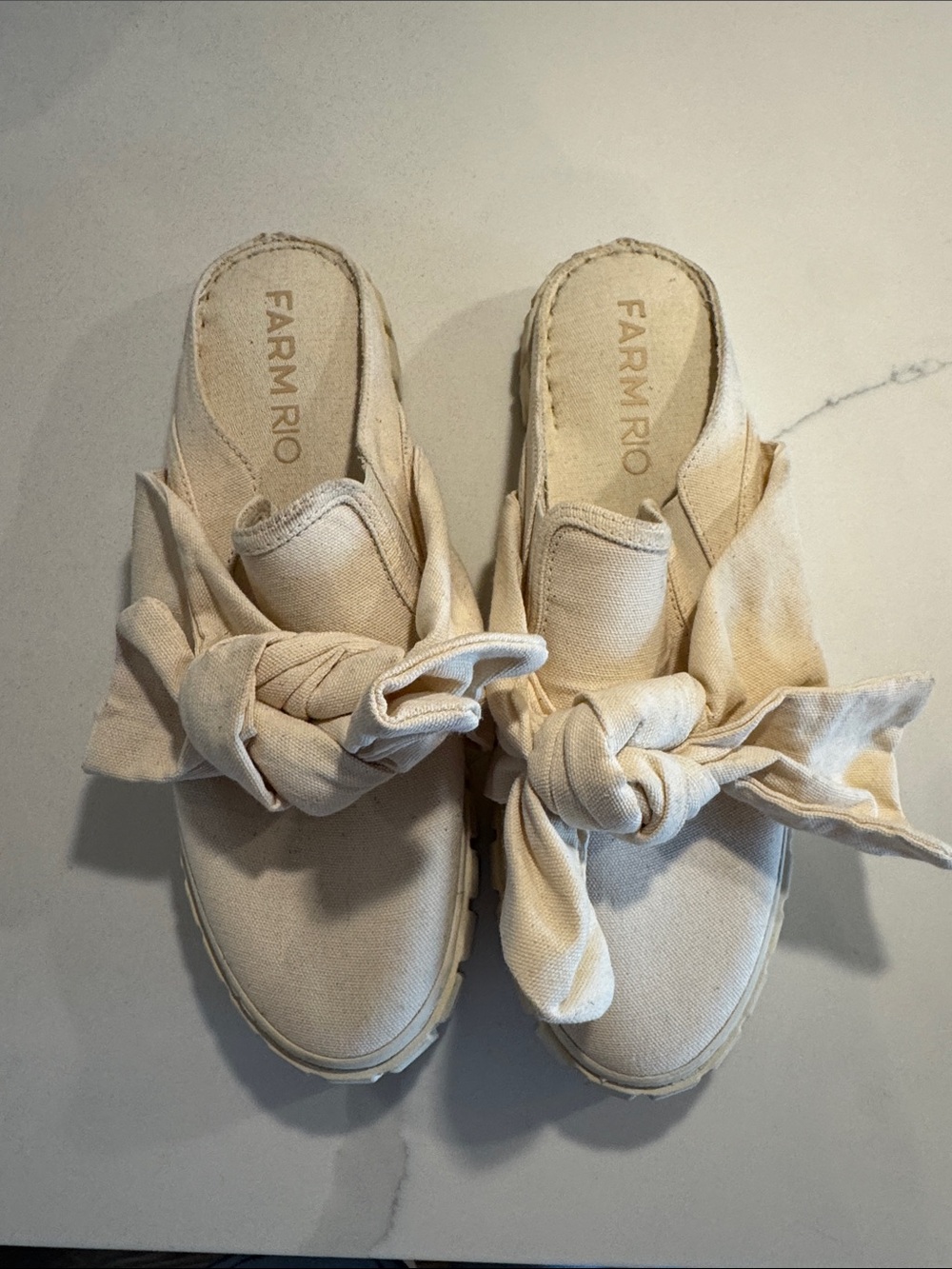 FARM RIO Knot-Front Cream Canvas Mule Slides